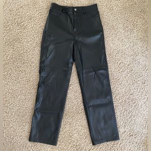 Mango Black Leather Straight-leg Pants
